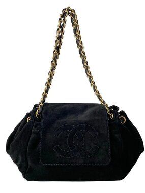 CHANEL - Black Suede Shoulder Bag gold hardware